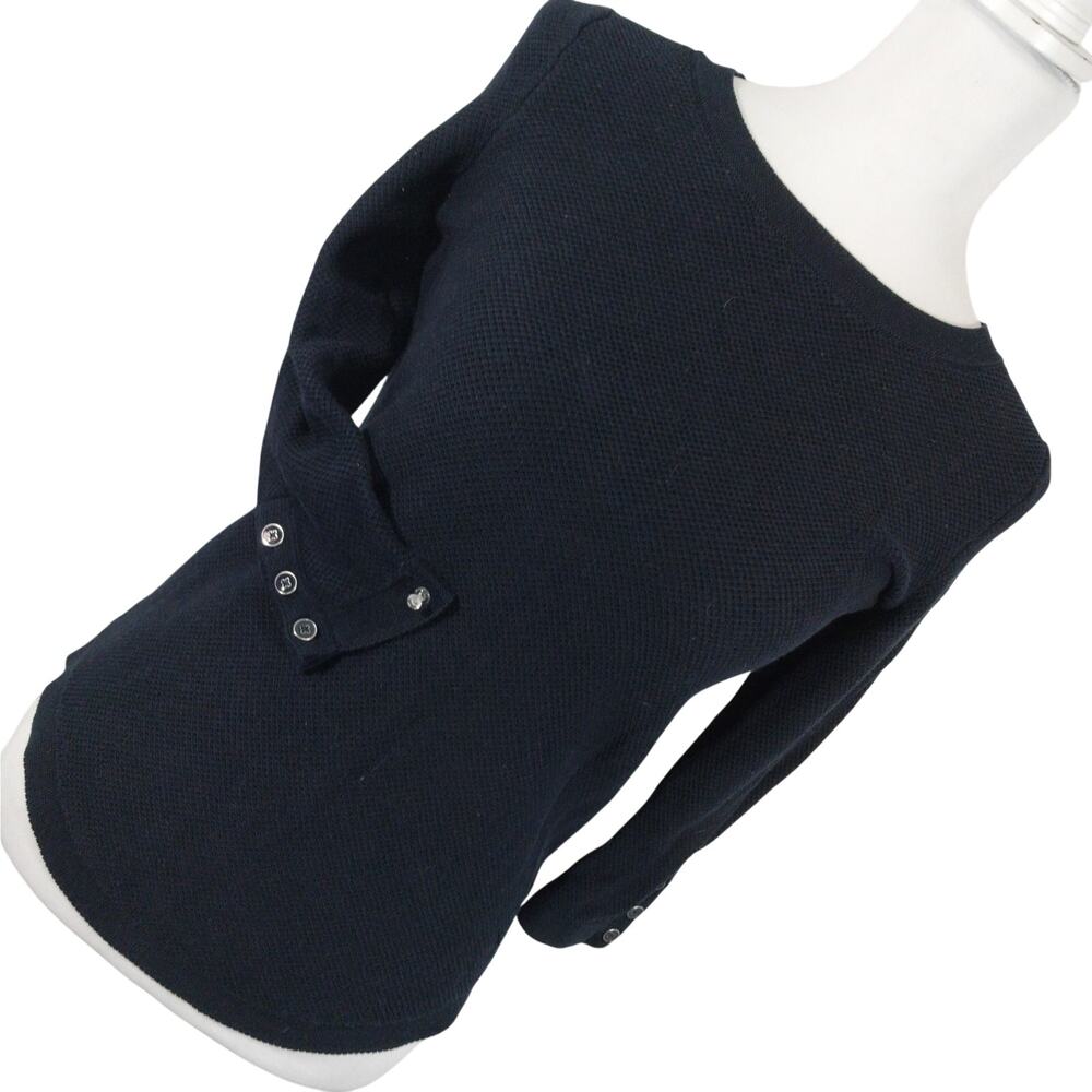 TALBOTS! RICH BLACK THERMAL KNIT CLAMSHELL HEMLINE TOP, SHIRT! SZ P (XS)